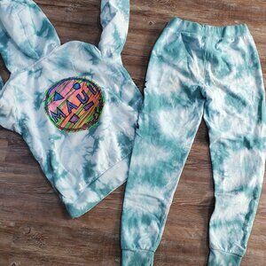 Maui and Sons Sweatshirt (L 14) Pants (M 10/12) Jogger set Greenish Tie Dye